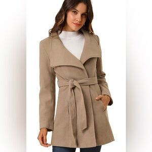 Allegra K Classic Stand Collar Long Sleeve Winter Belted Long Coat